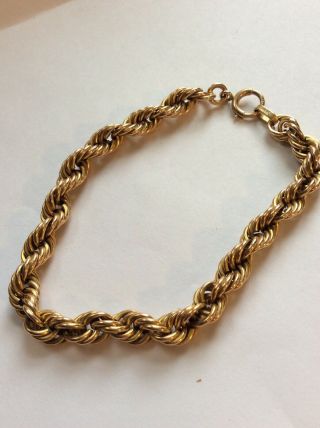 Vintage 14k Deep Yellow Gold 6mm Rope Chain Link Bracelet 8 " Estate
