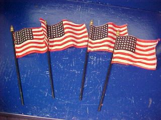 4 - Wwii Era Us 48 Star Automobile - Bicycle Flags 5 " X 4 " W Wood Shafts