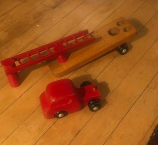 Vintage Wooden Toy Fire Truck Made By Creative Play Things 3