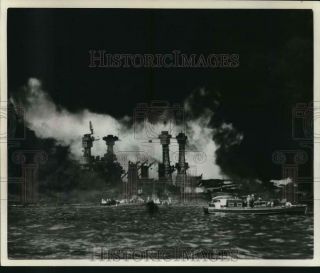 1941 Press Photo Uss West Virginia And Uss Tennessee Attacked At Pearl Harbor