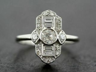 Vintage Art Deco 1.  35ct Bezel Diamond 14k White Gold Over 1895s Engagement Ring