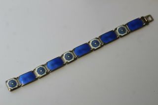Vintage Signed David Andersen Norway Sterling Silver Blue Floral Enamel Bracelet