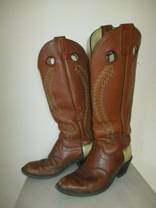 Mens Vintage Olathe Usa 7349 Rugged Buckaroo Tall Cowboy Boots 10 1/2 D Two Tone