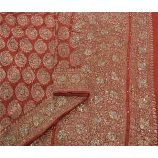Sanskriti Vintage Pink Heavy Saree Pure Silk Woven Hand Bead Brocade Fabric Sari