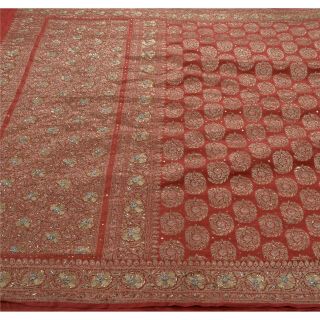 Sanskriti Vintage Pink Heavy Saree Pure Silk Woven Hand Bead Brocade Fabric Sari 2