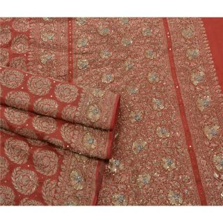 Sanskriti Vintage Pink Heavy Saree Pure Silk Woven Hand Bead Brocade Fabric Sari 3