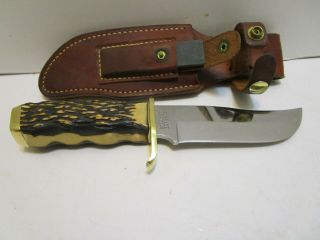 VINTAGE SCHRADE USA 171H HUNTING KNIFE WITH LEATHER SHEATH & SHARPENING STONE 2