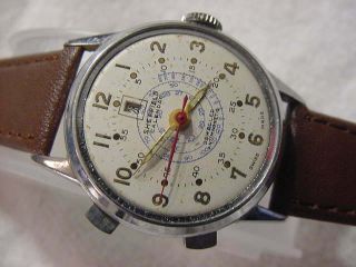 Vintage Larg Antique Wwii World War Ii Military Sheffield Chronograph Mens Watch