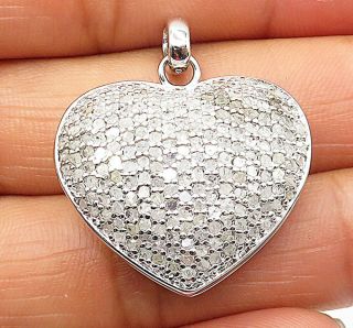 925 Silver - 1.  50 Carat Diamonds Heart Locket Pendant (opens) - P5734
