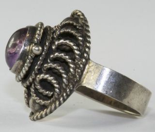 VINTAGE 1940 ' S MEXICAN STERLING SILVER AMETHYST POISON RING 2