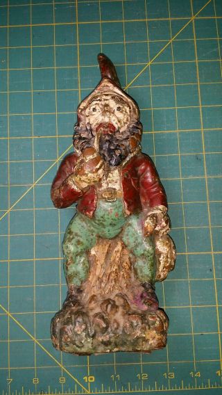 Vintage Antique Copper Clad Cement Garden Gnome Painted