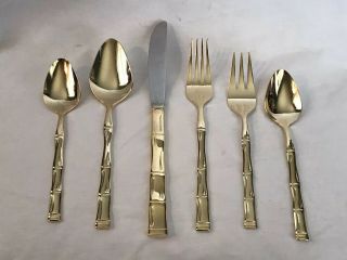 Vintage Supreme Vermai Bamboo 23k Gold - Plated Stainless Cutlery 5 Place Settings