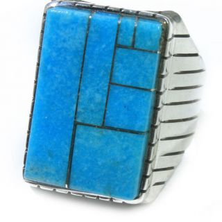 Turquoise Ring Mens Vintage Sterling Silver Native American Indian Navajo