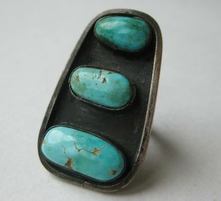 Vtg Old Hopi Indian Sterling Silver Blue Turquoise Ring Philibert Dennis? 8 3/4
