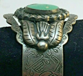 Vintage NAVAJO Sterling Silver & Turquoise KACHINA Cuff Bracelet - Very Old - Heavy 2