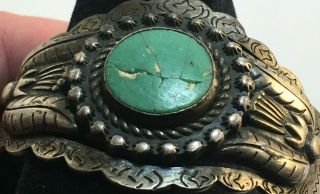 Vintage NAVAJO Sterling Silver & Turquoise KACHINA Cuff Bracelet - Very Old - Heavy 3