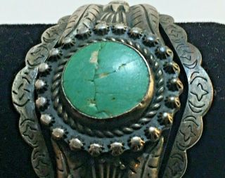 Vintage NAVAJO Sterling Silver & Turquoise KACHINA Cuff Bracelet - Very Old - Heavy 6