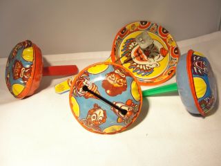 4 Vintage Noisemakers - Clowns - 1 Us Metal Toy,  Other 3 Unknown Maker - A1344