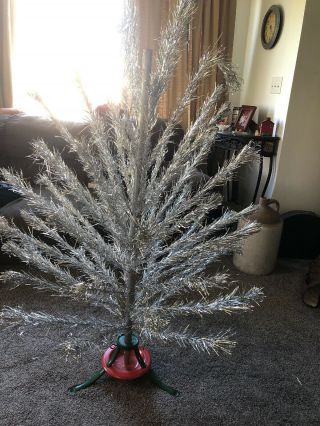 Vintage Silver Aluminum Tinsel 4 Foot Christmas Tree 4 