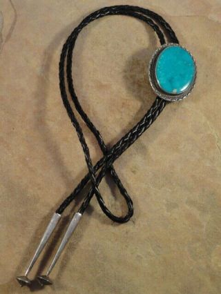 Vintage Pawn Navajo Sterling Silver & Stunning Turquoise Bolo Tie