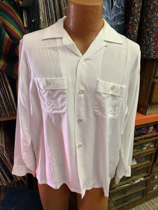 Vintage 50’s White Silky Rayon Dress Shirt Men’s
