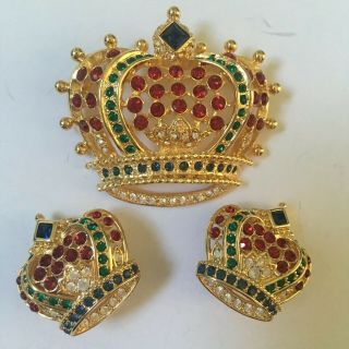 Kenneth J Lane Kjl Crown Jewels Duchess Of Windsor Pin Earrings Set,  Red Pouch