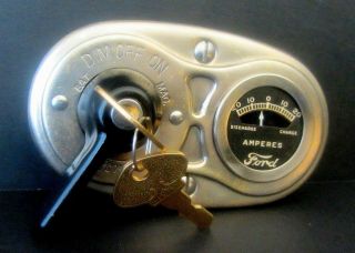Vintage 1926 - 1927 Model T Ford Key Ignition - Switch - Amp Gauge - Dash Bezel