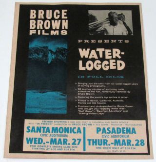 Vintage 1962 Bruce Brown Water Logged Movie California Theatre Poster