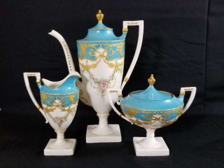 Rare Lenox Belleek Cac Porcelain Raised Gilt Enamel Coffee/chocolate Set