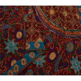 Sanskriti Vintage Red Heavy Saree Pure Georgette Silk Hand Beaded Fabric Sari 2