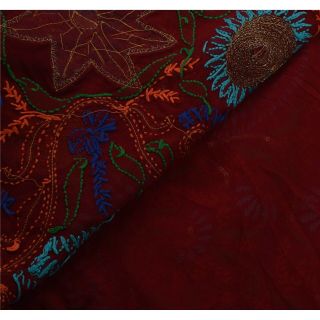 Sanskriti Vintage Red Heavy Saree Pure Georgette Silk Hand Beaded Fabric Sari 5