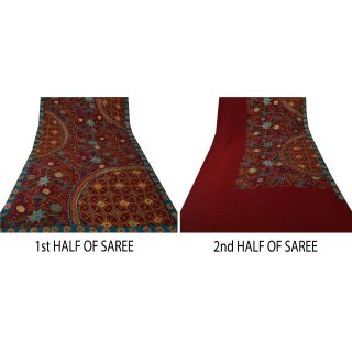 Sanskriti Vintage Red Heavy Saree Pure Georgette Silk Hand Beaded Fabric Sari 6