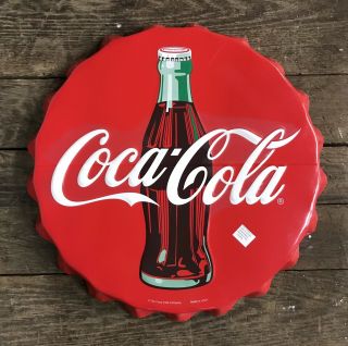 Coca - Cola Large Bottle Cap Vintage Tin Metal Sign,  24” Diameter