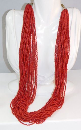 Vintage Long Rope Coral Seed Bead 30 Strand 30 " Necklace 7h 81