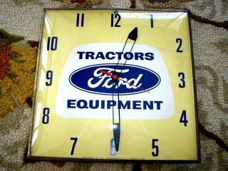 Vintage Glass Ford Pam Clock Sign Tractors Equipment Quartz Motion Second Hand