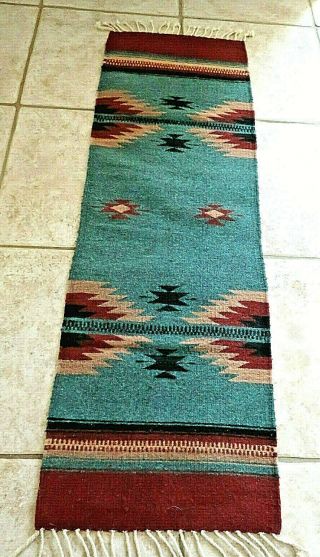 Vintage Navajo Artisan Made Woven Wool Runner Rug Tassels 53 " X 15.  5 " Vguc Rare
