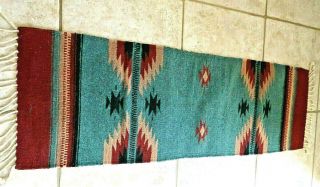 VINTAGE NAVAJO ARTISAN MADE WOVEN WOOL RUNNER RUG TASSELS 53 