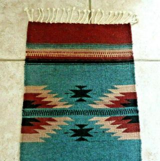 VINTAGE NAVAJO ARTISAN MADE WOVEN WOOL RUNNER RUG TASSELS 53 