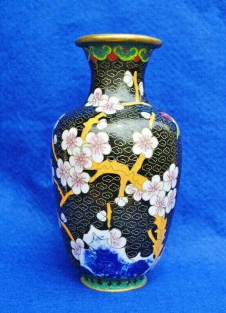 Antique Chinese Cloisonne Vase Decorated With Bird Prunus Tree Blossom Flowers