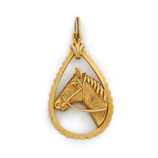 Antique Vintage Art Deco Style 14k Yellow Gold Equestrian Horse Necklace Pendant 2