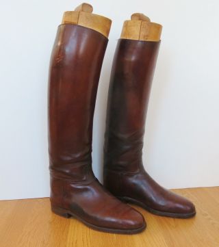 Vtg Peal Co Brown Leather Equestrian Polo Riding Mens Boots & Wooden Boot Forms