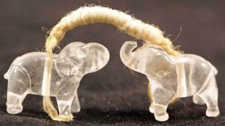 Carved Tiny Rock Crystal Chinese Elephant Beads Figurines Trunk Up 2