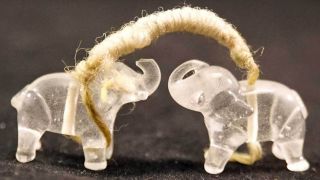 Carved Tiny Rock Crystal Chinese Elephant Beads Figurines Trunk Up 3