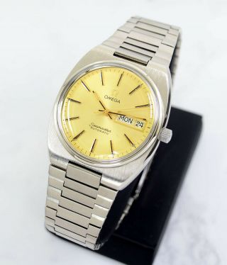 VINTAGE OMEGA SEAMASTER AUTO CAL1020 DAY&DATE YELLOW GOLD DIAL MEN ' S WATCH 3