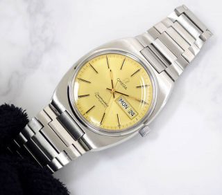 VINTAGE OMEGA SEAMASTER AUTO CAL1020 DAY&DATE YELLOW GOLD DIAL MEN ' S WATCH 5