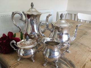 Vintage Silver Plate Tea Service Set With Creamer And Sugar Bowl Weddings Gifts