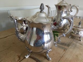 vintage silver plate tea service set with creamer and sugar bowl weddings gifts 2