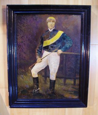Antique Vintage Oil Painting On Board Horse Racing Jockey Steeplechase Signed