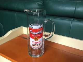Campbells Tomato Soup Clear Glass Pitcher Rare Signed By Andy Warhol Vintage