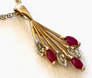 Vintage 9ct Gold Ruby Diamond Pendant & 18 Inch Chain Necklace Gift Boxed